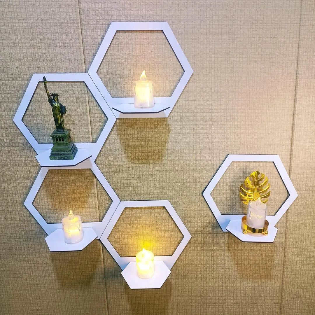 Pack of 05 Hexagon Wall Shelves Set – Modern Floating Display Rack for Home Décor I Decoration Pieces I Decoration I Wall Décor