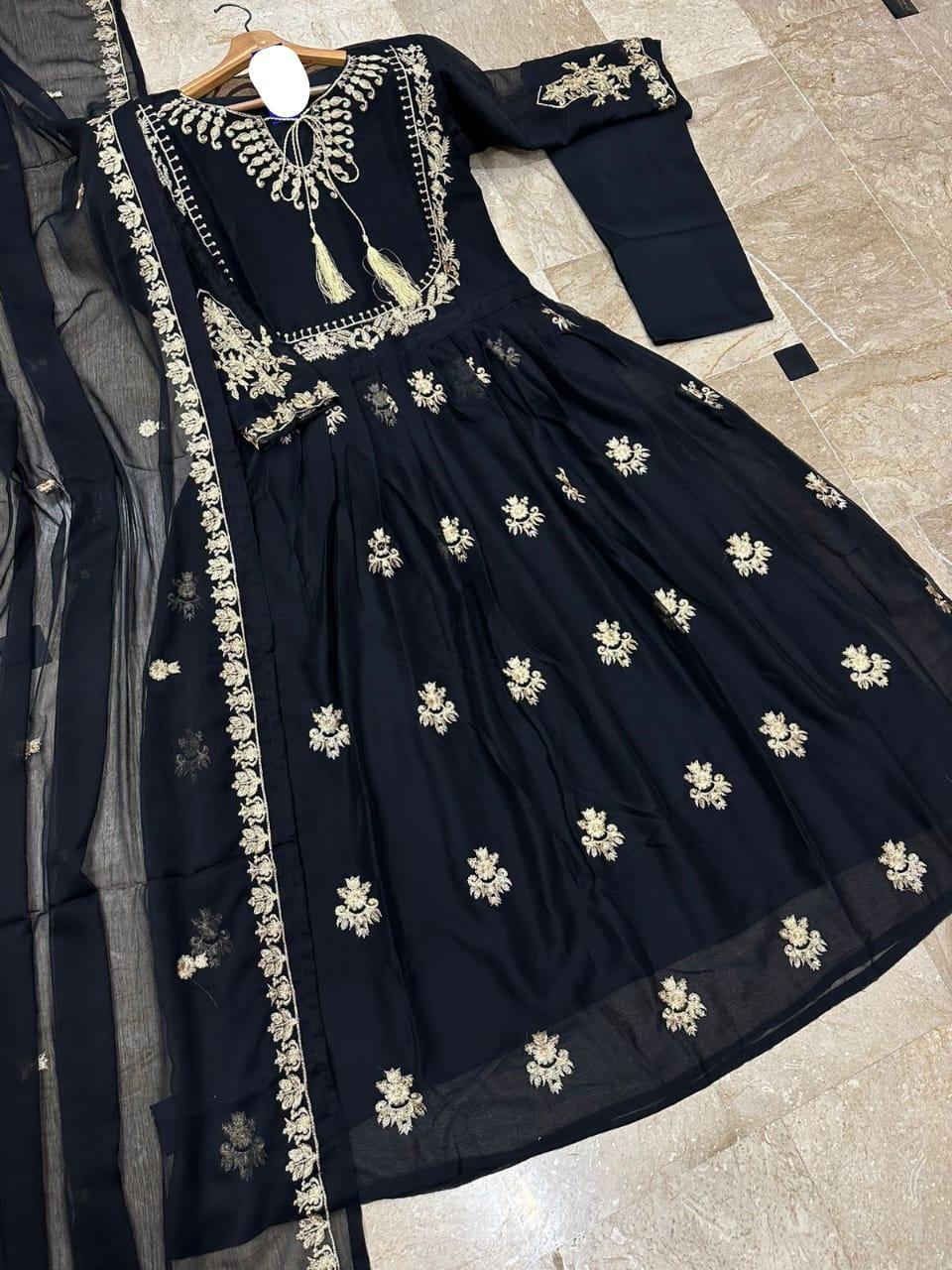 Exquisite 3 Pcs Women's Stitched Embroidered Chiffon Maxi Suit with Dupatta and Trouser